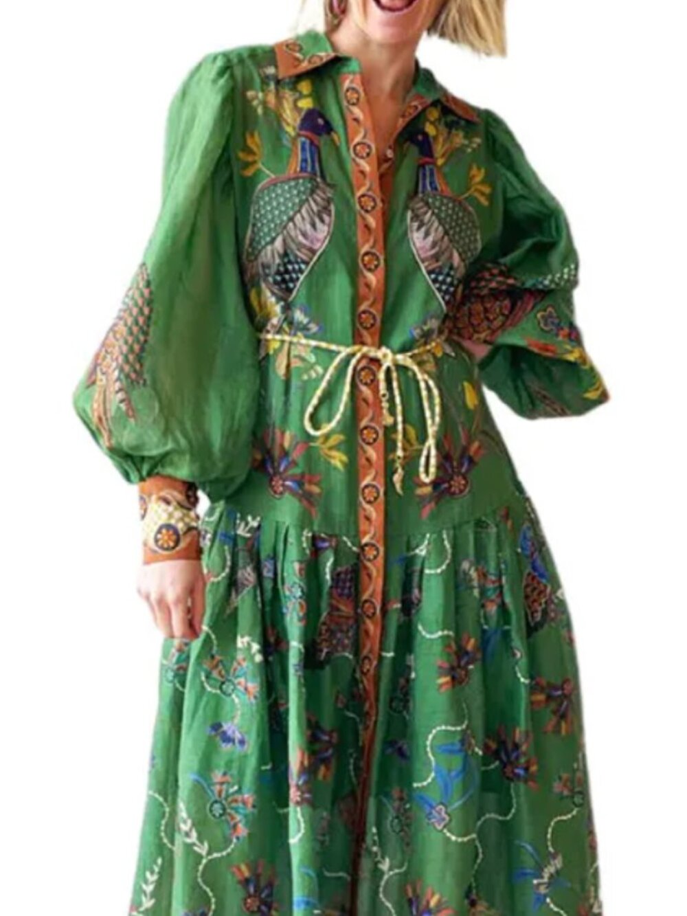 Vibrant Emerald Botanical Dress